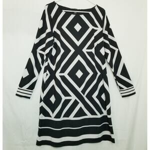 Inc International Concepts Black/White Sheath A-Line Geo-Print Dress Sz XL